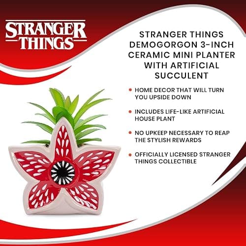 Stranger Things Demogorgon 3-Inch Ceramic Mini Planter with Artificial Succulent | Small Flower Pot, Faux Indoor Plants For Desk Shelf, Home Decor Trinket Tray | Horror Movie Gifts and Collectibles thumbnail 7