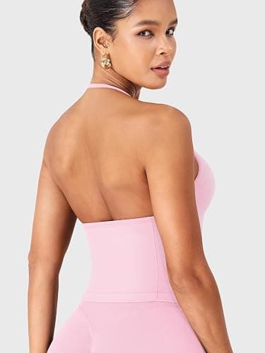 YEOREO SoftHue Impact Longline Strappy Top Women's Halter Workout Tank Tops Backless Gym Longline with Adjustable Strap thumbnail 2