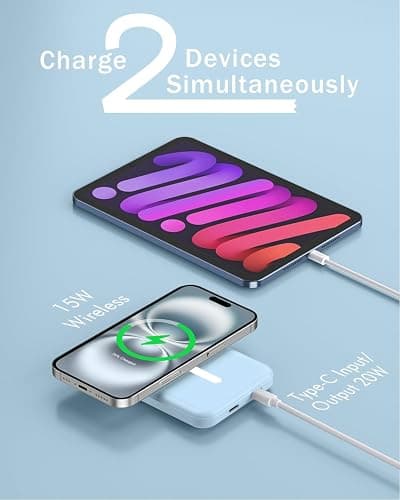 podoru for Magsafe Battery Pack, 5000mAh Magnetic Power Bank with Type-C Cable 20W PD Fast Charging Lighting Input Wireless Portable Charger for iPhone 17/16/15/14/13/12/ All Series-Sierra Blue thumbnail 5