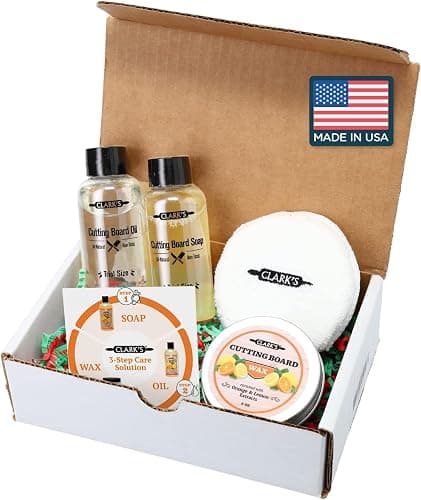 CLARK'S Cutting Board Care Kit, Includes Wood Cutting Board Oil, Soap, Wax, and Buffing Pad, Food Grade Mineral Oil, Housewarming Gift Set for Newly Married, Women, Girlfriend - Image 1
