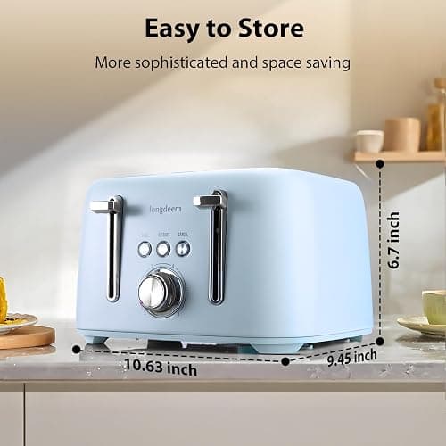 LONGDEEM 4-Slice Stainless Steel Toaster for Bagels, Bread, Waffles & Muffins, 1.5" Extra Wide Slot, High Lift Lever, Modern Blue, 6 Browning Settings, Family Friendly,Breakfast Kitchen Appliance thumbnail 3