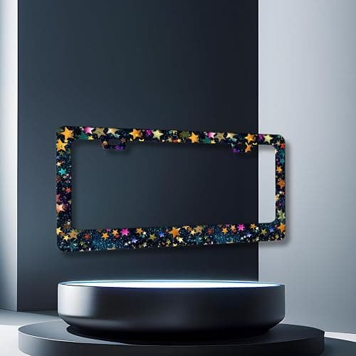 Glitter Stars License Plate Frame Stainless Steel Accessory 12.3"x6.3" | Funny Car Accessories For Men Women Cars Decoration With Holes and Screws Fits Standard U.S. and Canada Vehicles thumbnail 6