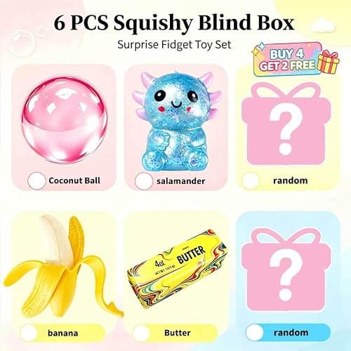 6 Pack Squishy Toy Set,Slow Rising Fidget Squeeze Toys,Stretchy Fidget Sensory Toy for Office Desk Decor thumbnail 3