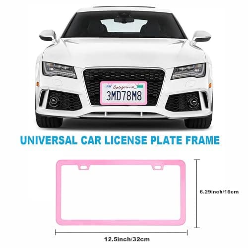 Pink License Plate Frame for Women 2 Pack Car License Plate Holder Metal Number Plate Frame Car Tag Frame (Pink 2Pack Set) - Pink 2Pack Set thumbnail 3