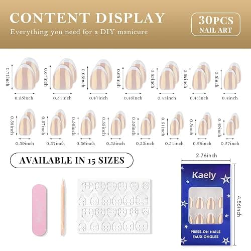 evpct Nude White French Tip Chrome Glazed Press on Nails Short Round Oval | No Glue, Women Manicure with Kit, Soft Reusable, Perfectly Fit, Acrylic Fake Nail, Salon-quality, Full Cover, Daily Wear thumbnail 8