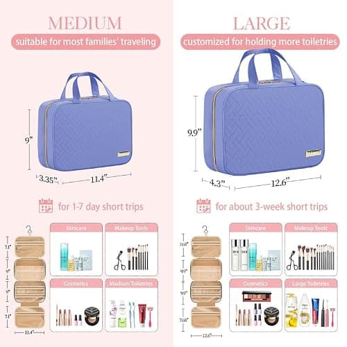HOTOR Travel Toiletry Bag - Hanging Toiletry Bag for Women & Men, Makeup Bag/Big Comparment, Waterproof for Travel Accessories, Travel Essentials, Medium, Aegean-Blue thumbnail 3