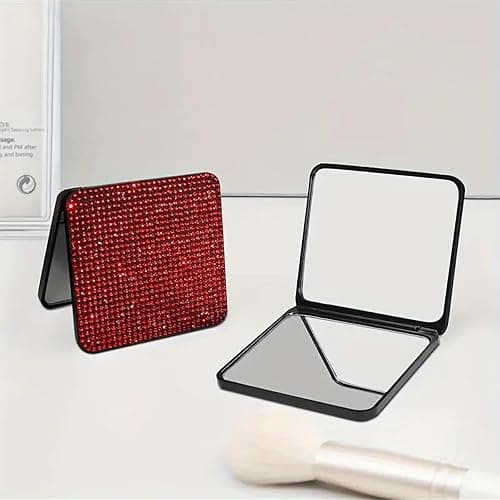 Sparkly Rhinestone Small Folding Mirror Cute Bling Mini Handheld Makeup Mirror Portable Travel Pocket Mirror Crystal Cosmetic Mirror (Black) thumbnail 6