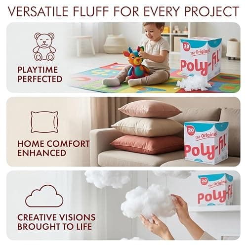 Fairfield The Original Poly-Fil, Premium Polyester Fiber Fill, Soft Pillow Stuffing, Stuffing for Stuffed Animals, Toys, Cloud Decorations, and More, Machine-Washable Poly-Fil Fiber Fill, 20 lbs. Box thumbnail 6