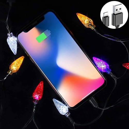 Christmas Light Phone Charging Cable Charger Cord USB-A to Light-ning 55"/10 LED Festive Bulb Cables Compatible with iPhone 5/6/7/8/13/14 Plus Pro X XR XS Max thumbnail 2