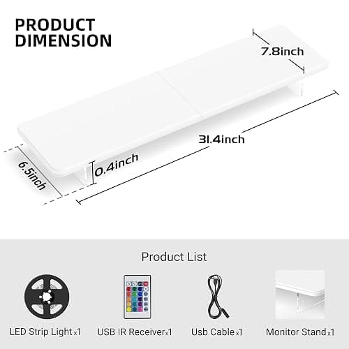 AFOOYO Monitor Stand Riser,31.5-Inch LED Light Wood Computer Monitor Stand with Adjustable Acrylic Legs,Desk Accessories Desktop Organizer Stand for, Computer,Laptop,Printer,PC TV Screen Riser,White thumbnail 7