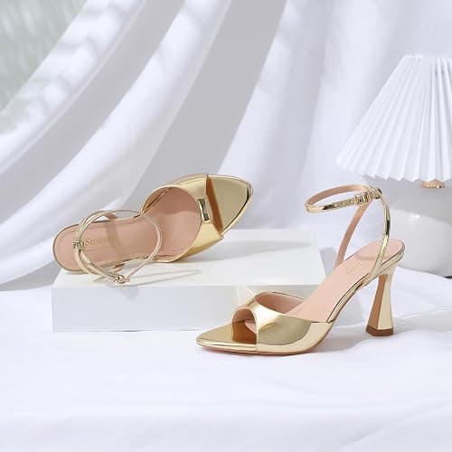 Susanny High Heels for Women Pointed Open Toe Strappy Chunky Block Heels Ankle Strap Stiletto Kitten Heeled Sandals Wedding Bridal Party Prom Sexy Dress Shoes thumbnail 9