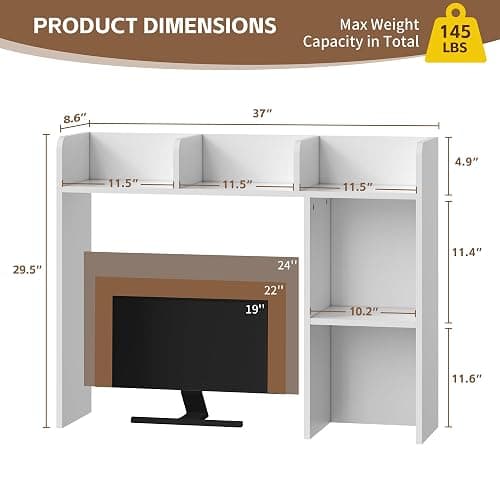 BEHOO Desktop Bookshelf for Computer Desk, 5 Shelves Desk Hutch Shelf for College Dorm, 3-Tiers Countertop Storage Hutch, Wooden Desktop Hutch Organizer thumbnail 2