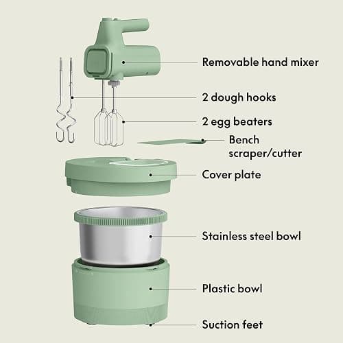 bella 3.5 Qt Hand & Stand Mixer, 2 in 1 Electric Mixer with Bowl, Dough Hook, Whisk & Egg Beater, Multifunctional Handheld Mixer for Baking, 200 Watt, Seaglass thumbnail 3