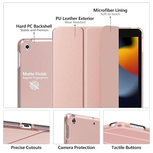 Moko Case for iPad 10.2 iPad 9th Generation 2021/ iPad 8th Generation 2020/ iPad 7th Generation 2019, Slim Stand Hard Back Shell Smart Cover Case for iPad 10.2 inch, Auto Wake/Sleep, Rose Gold thumbnail 4
