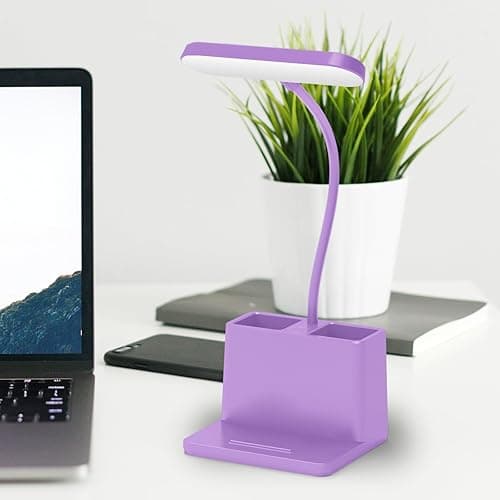 AXX Cute Purple Desk Lamp, Rechargeable Study Table Light for Home Office, Small, Battery Operated, LED, Flexible Gooseneck, Mini, Cordless, College Dorm Room Desktop Accessories for Teen Girls thumbnail 3
