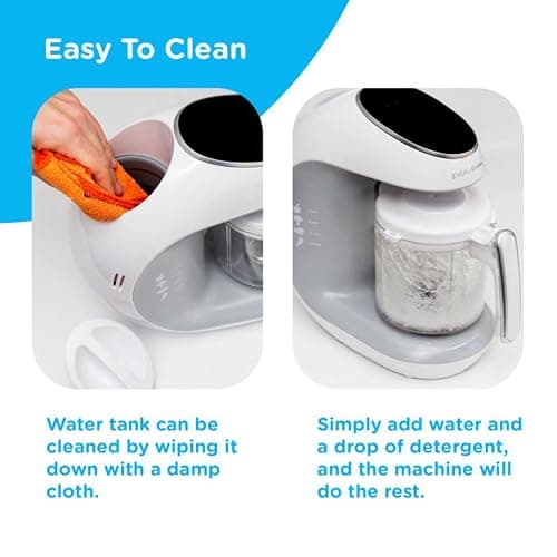 EVLA'S Baby Food Maker, Steamer, Blender, Baby Food Processor for Healthy Homemade Baby Food in Minutes, Touch Screen with 6 Reusable Food Pouches, Baby Registry Essential, White thumbnail 7