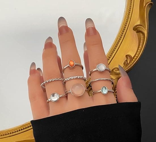 ItsStarred 7-19pcs Silver Star Moon Knuckle Ring Set for Women Vintage Stackable Midi Finger Rings Set thumbnail 2