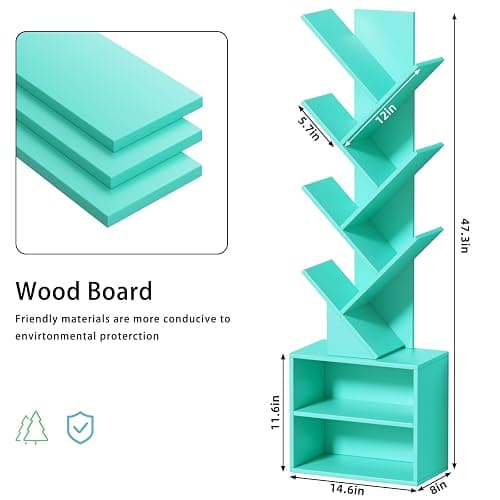 SHEEPAM 10 Tier Tree Bookshelf,Floor Standing Wood Tall Bookcase for Narrow Space, Storage Organizer Bookshelves for Books, Book Case for CDs/Movies/Books,Home Office,Living Room, Bedroom thumbnail 3