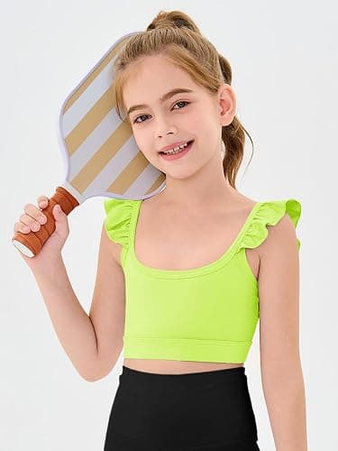 Haloumoning Girls Training Bra Kids Cute Ruffle Sports Bra Workout Yoga Bra Comfort Dance Crop Top thumbnail 2