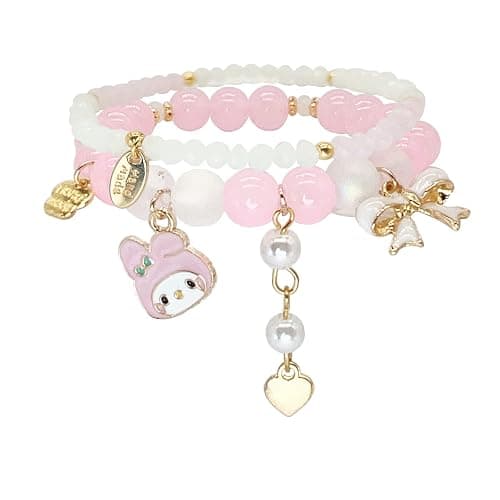 CJIAYUJEW Cute Bracelet Crystal Pearl Bracelets, Anime Elastic Stretch Crystal Bead Bracelet Lovely Cartoon Elastic Beaded Bracelets for Women - Image 1
