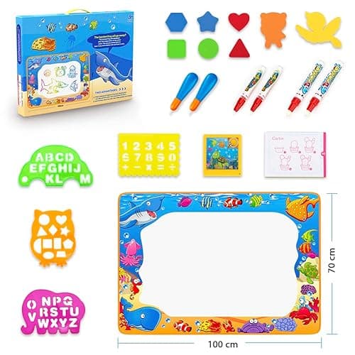 Water Doodle Mat - Kids Painting Writing Color Doodle Drawing Mat Toy Bring Magic Pens Educational Toys for Age 2 3 4 5 6 7 Year Old Girls Boys Age Toddler Gift - Ocean thumbnail 5