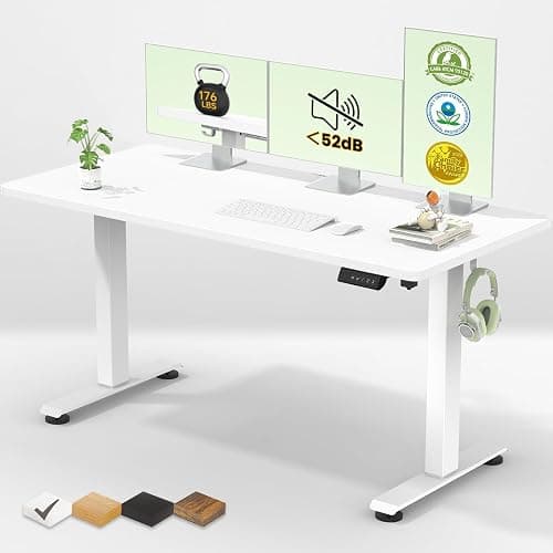 Veken 55 Inch Large Electric Standing Desk, Gaming Table, White | Height Adjustable Sit Stand Up Computer Tables for Home Office, Study , Writing, Suit students, employees and group work - Image 1