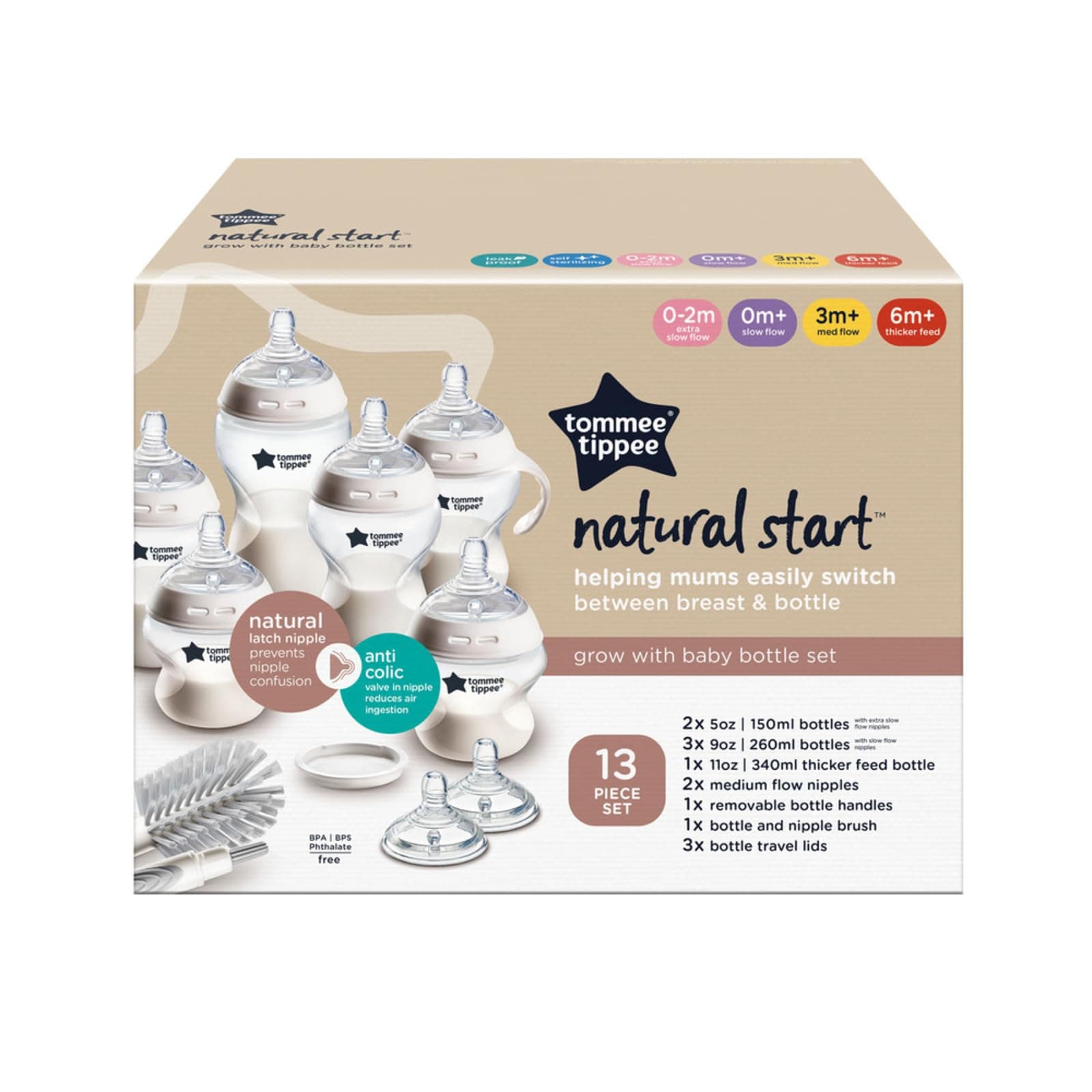 Tommee Tippee Set de Biberones Natural Start, Tetina Tipo Pecho, 0m+ | 12 Piezas, 2x150ml, 3x260ml, 1x340ml, Tetinas Flujo Lento, Medio y Espeso, Cepillo de Limpieza, Mamila Libre de BPA thumbnail 10