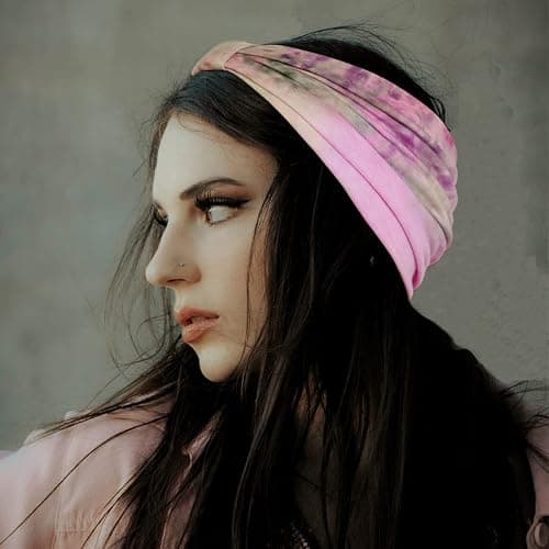 YONUF Wide Boho Headbands for Women Fashion Knotted Headband Yoga Workout Hair Accessories African Head Wrap Red Tie Dye 4 Pack thumbnail 5