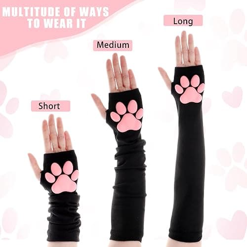 Lusofie Women's Cute Therian Cat Paws Gloves - 3D Cat Claw Paws Pad Sleeve - Halloween Party Cosplay Kawaii thumbnail 3