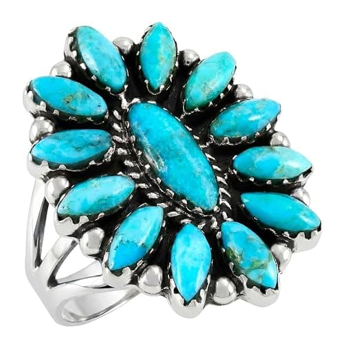 Turquoise Ring Sterling Silver 925 Genuine Gemstones Size 6 to 11 - Image 1
