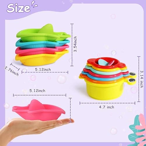 11 PCS Toddler Bath Toys for Kids Ages 1-3 Baby Shower Toys Mold Free Bathtub Toys for 12-18 Months Pool Water Table Sand Toys Stacking Cups & Floating Boats for Kids 2-4 Christmas Stocking Stuffers thumbnail 3