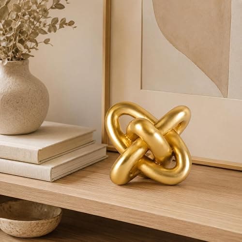 XMGZQ Gold Knot Decor for Coffee Table Book,Chain Link Living Room Decor Item for Bookshelf Entryway Nightstand TV Stand,Minimalist Knot Sculpture for Home Living Room,Centerpiece Table Decorations thumbnail 2