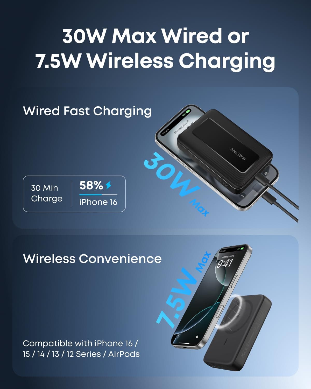 Anker Zolo Magnetic Power Bank, Compact 10,000mAh Wireless Portable Charger with 30W Max Fast Charging, Skin-Friendly and Durable Battery Pack, for iPhone 17/16/15/14 Series, AirPods, and More (White) thumbnail 2