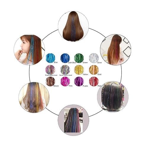 19.7 Inch Clip In Hair Fairy Tinsel Kit Clips Clip On Glitter Hair Tinsel Extensions 12 Colors thumbnail 6