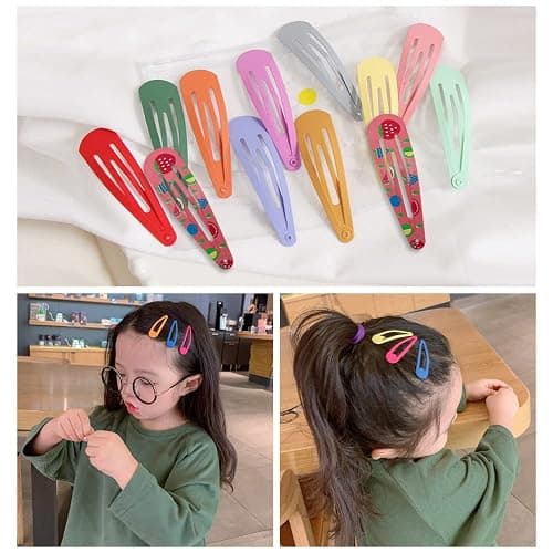 KUBOM 100 Pcs Snap Hair Clip for Girls - Metal Barrettes and Fruity Hair Clips for Toddler Girls or Women,Cute Solid Candy Color Hair Accessories thumbnail 4