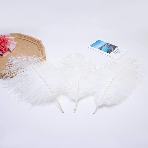 24pcs Natural White Ostrich Feathers 10-12inch (25-30cm) for Wedding Party Centerpieces，Flower Arrangement and Home Decoration. thumbnail 8