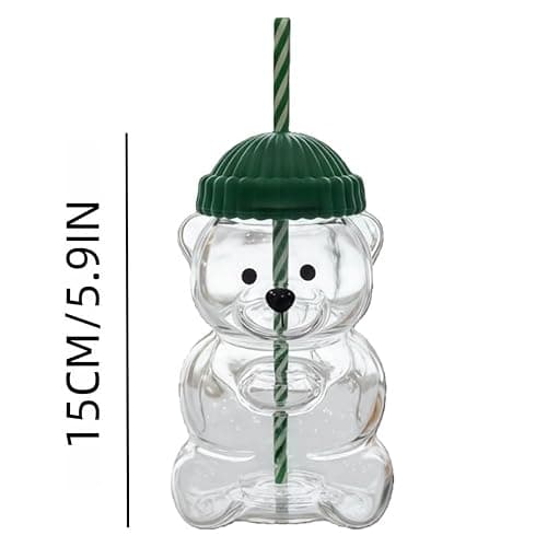 EXQUILEG Cute Bear Glass Tumbler with Straw and Lid 20oz, Insulated Cup for Iced Coffee, Bubble Tea, Smoothie, Beer, and Cocktails thumbnail 7