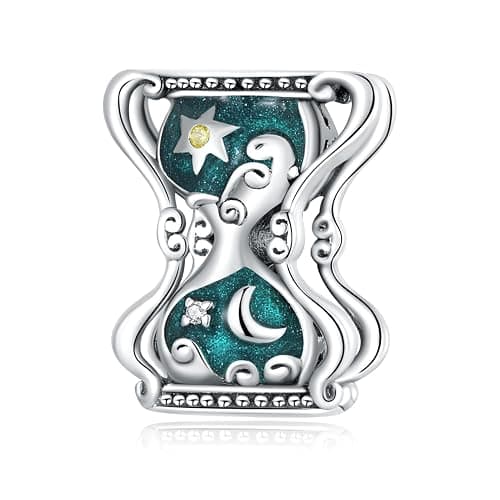 Sun & Moon Hourglass Charm 925 Sterling Silver Charm Fits for Pandora Bracelet Necklace, Cubic Zirconia, Created Cubic Zirconia - Image 1