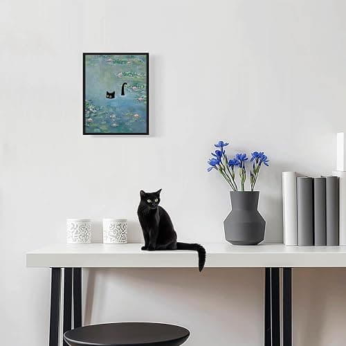 Hamduker Cat Wall Art Monet Prints Vintage Canvas Wall Art Funny Cat in Water Lilies Posters for Room Bedroom Living Room Bathroom Wall Decor Aesthetic (Size: 8''x10''x1pcs) thumbnail 3
