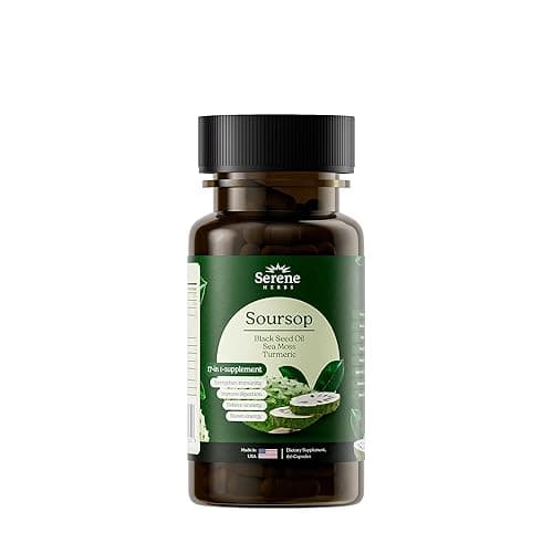 Herbal Fusion - Sea Moss 7000mg, Black Seed Oil 4000mg, Soursop 4000mg, Ashwagandha 2000mg, with Turmeric, Bladderwrack ,Burdock,  Vitamin C & D3 Dandelion Root, Ginger, - by Serene Herbs (60 count) - Image 1