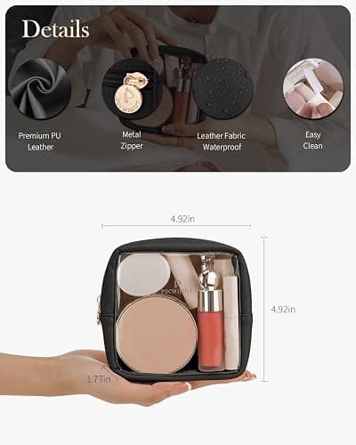 Pocmimut Mini Makeup Bag with Small Cosmetic Bag Travel Essentials Organizers,TSA Approved Toiletry Bag Makeup Pouch Clear Cosmetic Bags for Women Men,Black thumbnail 5