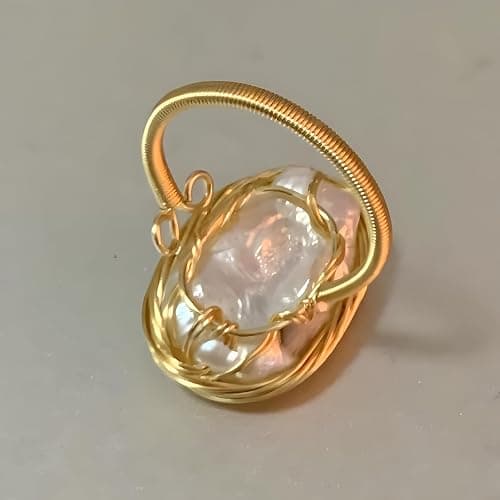Andaxe Handcrafted Baroque Pearl Ring Winding Design Opening Adjustable 14k Gold Plated Material,White thumbnail 3