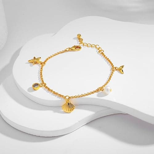 ENSKEFEN Gold Charm Bracelet for Women Boho Adjustable Shell Starfish Bracelet Summer Beach Ocean Statement Bracelets thumbnail 5