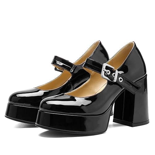 QIV Platform Mary Jane Heels for Women Chunky Block Heel Round Toe Closed Toe Dress Shoes - Image 1