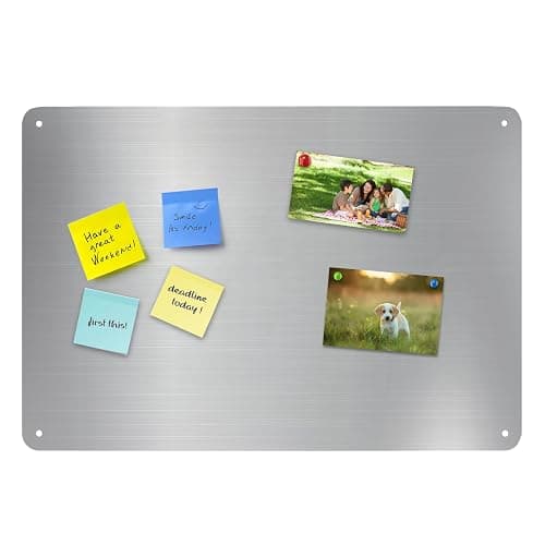 Bekith 2 Pack Stainless Steel Magnetic Board, 17.1" x 11.8" Magnet Bulletin Board to Display Magnetic Letters Numbers, Notes, Poetry, Photos, Spice Jars, Suitable for Wall, Refrigerator, Cabinet thumbnail 6