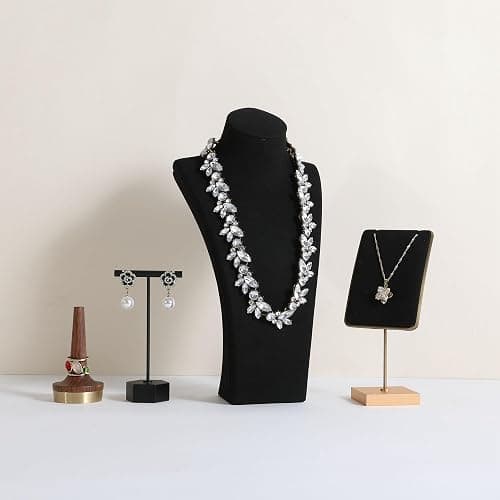 GemeShou Schwarz Halskette-Lagerbehälter-Organisator zum Verkauf, Sammet-Halskette-Halter-Ständer, Schmuck-Büste-Ausstellung-Ständer, Schmuck-Mannequin für die Theke【Schwarz - Mittlere】 thumbnail 9