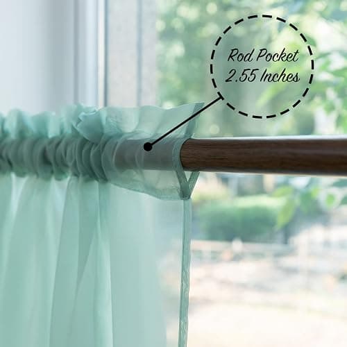 PearAge Beaded Sheer Valance Curtains for Living Room,Rod Pocket Farmhouse Window Valance, Bead Trim Tassel Voile Sheer Curtain Valance for Bedroom Bathroom Cafe 51x24 Inches (Mineral Blue) 1PC thumbnail 4
