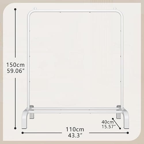 UDEAR Clothing Rack Portable Single Rod Garment Rack Multi-Functional Hanger for Bedroom,White | Clothing Rack Portable for Bedroom，Including Anti-slip Beads on both Ends of The Hanging Rod thumbnail 3