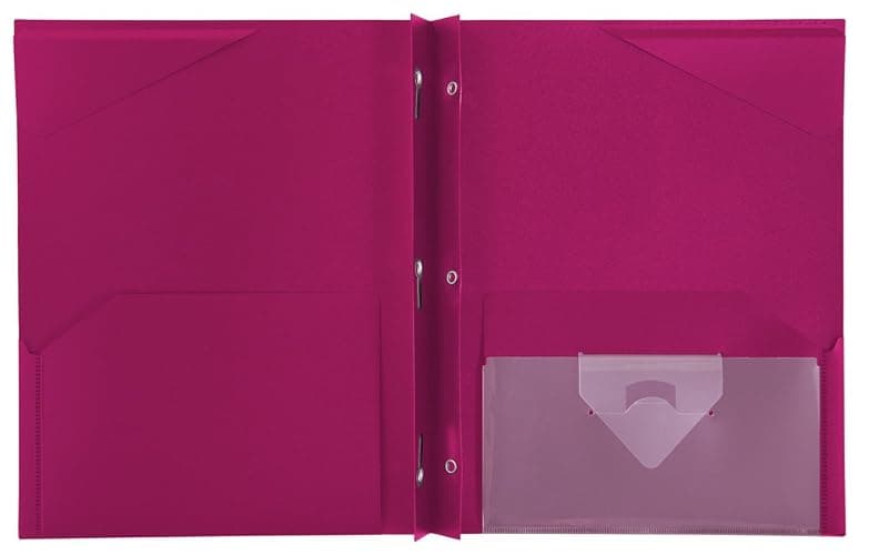Five Star 2-Pocket Folder, Stay-Put Folder, Plastic Colored Folders with Pockets & Prong Fasteners for 3-Ring Binders, For Home School Supplies & Home Office, 11” x 8-1/2”, Pink (72105) - Pink thumbnail 2