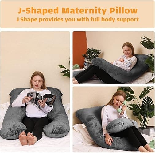 Chilling Home 63in Large Full Body Pillow for Adults, Pregnancy Pillow for Sleeping, Maternity Pillow for Pregnant Women, Comfort U Shaped Pregnancy Pillow with Removable Washable Velvet Cover, Black - 63*28 - Dark Grey thumbnail 6
